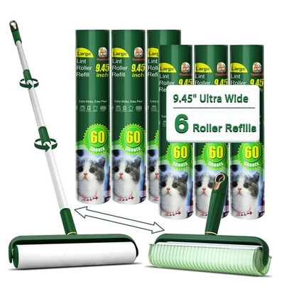 Rodillos de pelusa grandes para pelo de mascotas, rodillo de pelusa de piso con rollo de pelusa gigante de 9,45 pulgadas... Foto 1 de 4