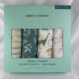 Muslin Swaddle Blankets 4pk aden + anais essentials classic Dino Jungle 44"x44" - Picture 1 of 9