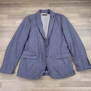 DKNY Blazer Mens Large Blue Cotton Denim Sport Coat 2 Button Casual Jacket - Picture 1 of 16