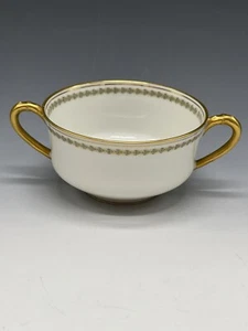 Haviland Limoges Flat Teacup 8oz France Gold Cream Double Handle Antique Bowl - Picture 1 of 10