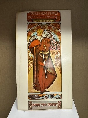 Cartão postal vintage Hamlet Prince of Denmark Theatre Sarah Bernhardt Alphonse Mucha - Imagem 1 de 3