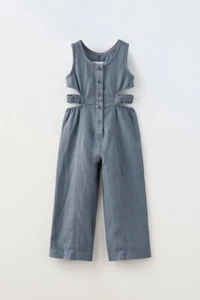 Zara Kids Girl Jumpsuit With Buttons And Cut-out Detail Blue Sz 8 | 6220/214 - Picture 1 of 2