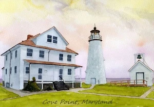 Faro de Cove Point, Maryland, imán de nevera. Paisaje acuarela Rob Thorpe - Imagen 1 de 1