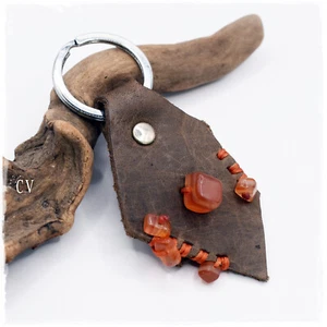 May Birthstone Keychain, Sacral Chakra Keychain, One of A Kind Leather Keychain - Picture 1 of 3