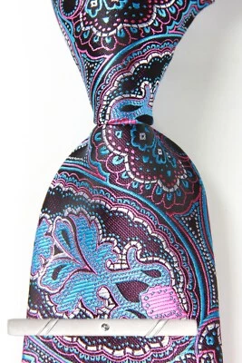 Corbata clásica de cachemira azul blanco rosa tejida jacquard 100 % seda para hombre Foto 1 de 4