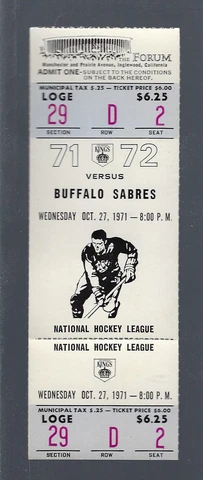 VINTAGE 1971 NHL BUFFALO SABRES 2ND YEAR @ LA KINGS FULL HOCKEY TICKET - OCT 27 Cover