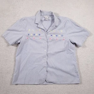 Alfred Dunner Shirt Short Sleeve Button Up Women's 14 Blue Stripe Beaded Beach - Picture 1 of 11