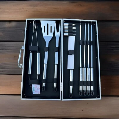 Grill SET BBQ 12 Piece + Storage Carrying Case Metal Outdoor Indoor Travel Gift - Image 1 of 4