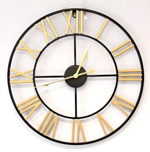 DESIGNO Gold & Black Metal Wall Clock for Living Room 50cm Designer Style Silent - Picture 1 of 40