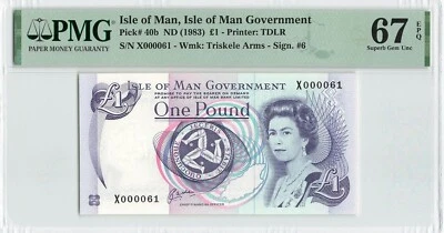 ISLE OF MAN 1 Pound 1983, P-40b, Low S/N #61, PMG 67 EPQ Superb Gem UNC, QEII - Image 1 of 2