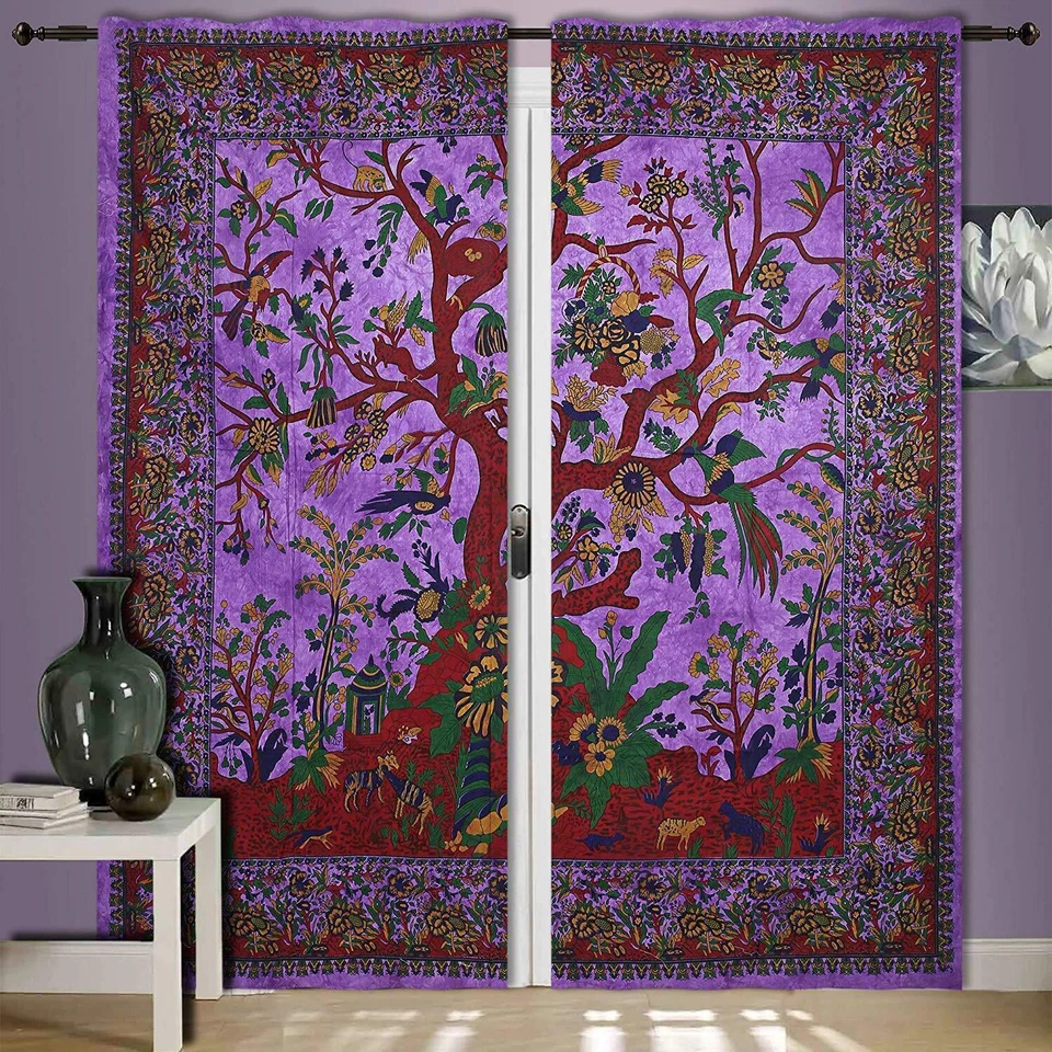 Mandala indio algodón árbol de la vida tapiz hippie bohemio puerta ventana cortinas Foto 1 de 1