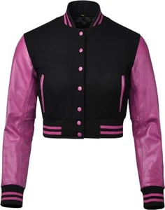Chaqueta universitaria recortada Warrior Gears para mujer - mangas de cuero y cuerpo de lana pura - Imagen 1 de 4