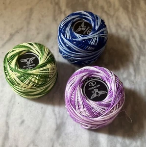 Lot of 3 Cotton perle Balls of Variegated Color thread Size 8, 10 gms each - Picture 1 of 3