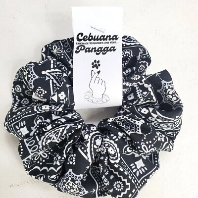 Pañuelo negro estampado de tela de algodón con estampado de pañuelo talla XL hecho a mano para mujer nuevo Foto 1 de 4