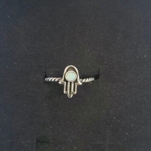 Sterling Silver Hamsa White Simulated Imitation Opal Ring - Picture 1 of 9