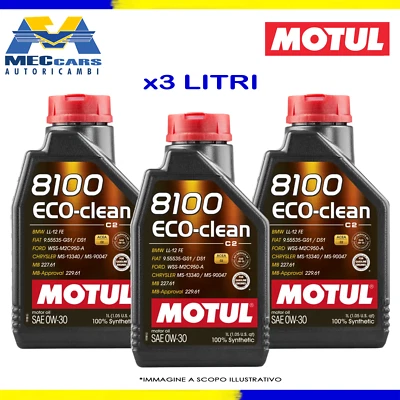 3 LITRI MOTUL 8100 ECO-CLEAN 0W30 OLIO MOTORE AUTO SINTETICO ACEA C2 BMW MB FIAT - Immagine 1 di 3