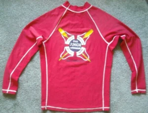 Leo Carrillo Beach Junior Lifeguard Rash Guard Shirt Adult S Small Red Stretch - Picture 1 of 8
