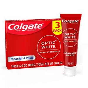 Colgate Optic White Stain Fighter Teeth Whitening Toothpaste Pack, Clean Mint, 6 - Picture 1 of 4