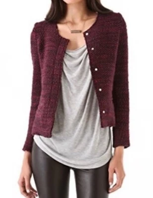 IRO Shena Boucle Fringed Tweed Blazer Burgundy Wool Sz 2 M - Image 1 of 4