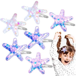 6 PCS Glitter Starfish Hair Clip, Sea Star Hair Barrettes Bling Beach Snap Ha... - Picture 1 of 9