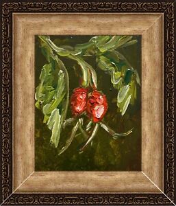 Czerwone jagody Oprawiona sztuka Botanical Plant Obraz olejny Natura Malarstwo Róża Hip Art