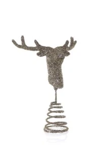 7" Silver Glitter Deer Stag Reindeer Christmas Mini Tabletop Tree Topper - Picture 1 of 1