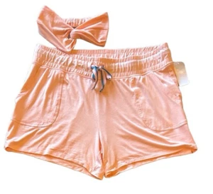 NWT Wildfox Women's M Take it Easy Peach Lounge Shorts With Matching Headband - Picture 1 of 3