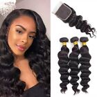 Human Hair Loose Deep Wave Bundles with Lace Closure 4*4 Lace Closure Remy Hair
