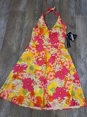 Hermoso Vestido de Sol Floral Brillante para Mujer Madison Leigh, Rosa, Naranja Talla 12 Nuevo con Etiquetas Foto 1 de 4