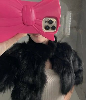 Sherry Cassin NY Negro Piel de Zorro Real Chaqueta Corta Abrigo Bolero M Mediano Grecia Foto 1 de 4