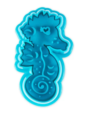 Seepferdchen Ausstecher mit Auswerfer Blau - Keks Prägeform Kinder Backzubehör - Bild 1 von 4
