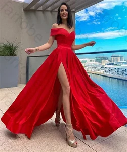 Lange Kleider Rot A-Linie Festlich Party Abendkleider V Ausschnitt Trägerlos Hochwertig - Bild 1 von 17