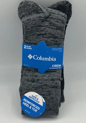 Calcetines Columbia Crew para mujer 2 pares control de humedad 4-10 NUEVO gris y negro Foto 1 de 4