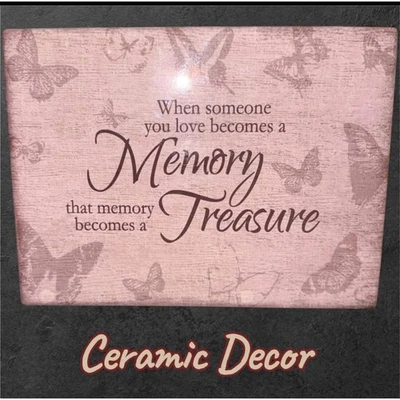 Ceramic Decor Memorial Plaque Pink Beige Butterfly Sympathy Remembrance - Image 1 of 3