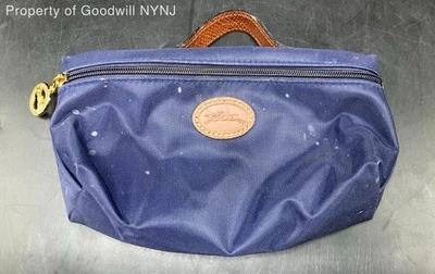 Bolsa de cosméticos Longchamp Le Pliage de nailon azul marino con ribete de cuero - desgaste/marcas Foto 1 de 4