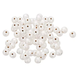 100 pieces of pearl white painted round wood pearls diy macrame jewelry - Picture 1 of 14