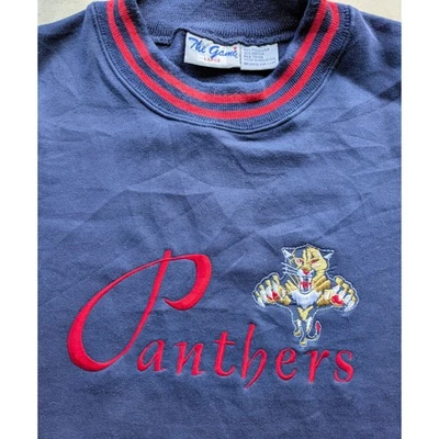 Florida Panthers 90s The GAME sweatshirt EMBROIDERED crew L navy red NHL vtg - Image 1 of 4