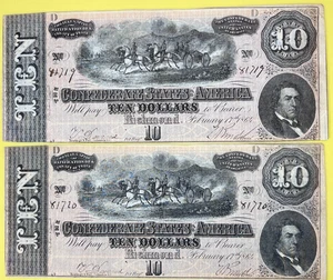 2 T68 10$, CONSECUTIVE #, Confederate States of America Notes, Richmond - Picture 1 of 11