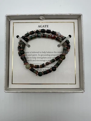 Pulseras de Ágata Armonía Calma Conexión a Tierra Elásticas con Caja Shivam Hechas en India Foto 1 de 4