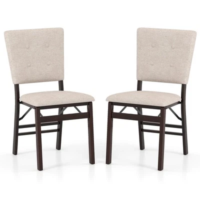 Juego de 2 sillas de comedor plegables con asiento acolchado y respaldo inclinable, patas de madera de goma Foto 1 de 4