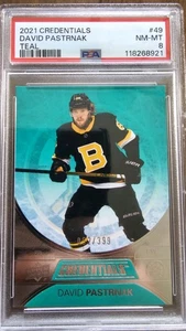 Credenciales David Pastrnak Teal 2021 52/399 PSA 8 - Imagen 1 de 2