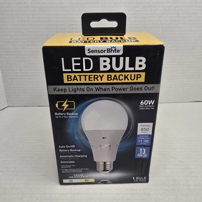 LED Light Bulbs Sensor Brite w/Rechargable Back Up Battery 60w E26 Base 24010 Ne - Image 1 of 4