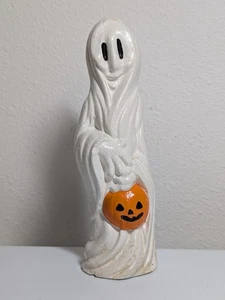 Vintage Ceramic White Ghost Holding Pumpkin Figurine Halloween Decor 7.25" - Picture 1 of 7