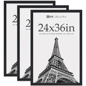 24x36 Poster Frame Black Oak - 3 Pack, Exclusive Natural Textured Solid Wood ... - Picture 1 of 7