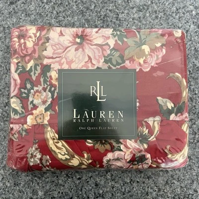 Ralph Lauren Home One Queen Flat Sheet Marseilles Danielle Floral Red 200 Thread - Image 1 of 4