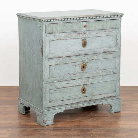 ​​​​​​​Blue Painted Gustavian Pine Chest of Three Drawers, Sweden circa 1820-40 Cover
