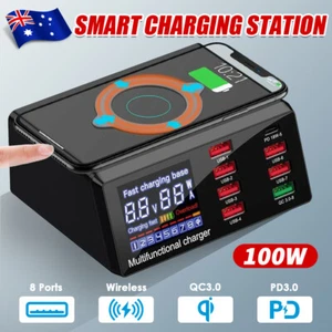 USB Charging Station with 8 Port Multifunction Wireless Charger Fast Charging AU - Picture 1 of 19