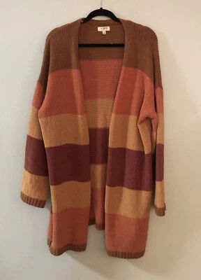 Umgee  USA Orange Stripe Poly Knit Open Front Long Cardigan Size L - Image 1 of 4