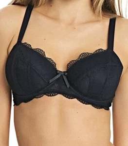 Freya Fancies Bra Black Size 36DD Underwired Padded Half Cup Balcony Lace 1013 - Picture 1 of 12