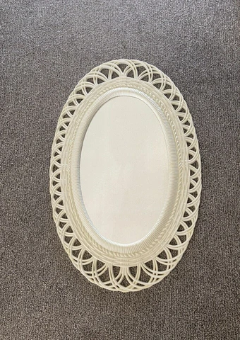 Vtg Off White Cream Burwood? 70's Style Wicker Look Plastic Wall Mirror 29 x 19 Cover